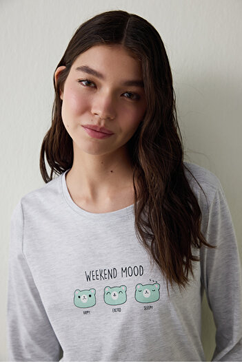 Penti Set de pijamale din bumbac cu mâneci lungi și cu decolteu crewneck Weekend Mood