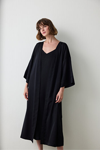 Penti Black Fleur Satin Dressing Gown