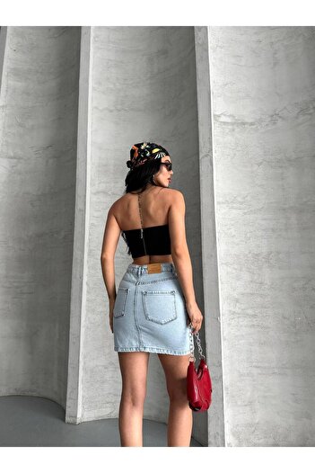 motix Fusta mini denim modernă și confortabilă cu talie înaltă