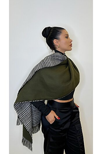 asalya Plaid Pattern Wool Knitwear Winter Shoulder Shawl