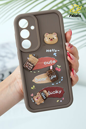 Fibaks Samsung Galaxy S24 Case Designed Patterned Camera Protection Teddy Bear Brown Soft Silicone Cover