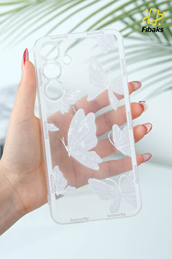 Fibaks Case for Samsung Galaxy A16 Transparent Butterfly Design Patterned Camera Protection Soft Silicone Cover