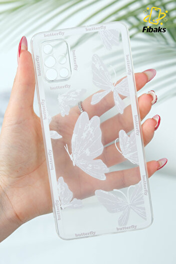 Fibaks Samsung Galaxy A71 Case Transparent Butterfly Design Patterned Camera Protection Soft Silicone Cover
