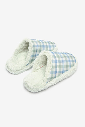 Penti Green Gingham Açık Gri Terlik