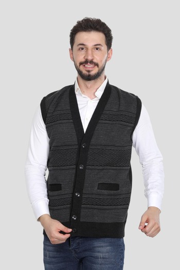 HEDEFNUR TEKSTİL Smoked Buttoned Dad Vest with Double Pockets