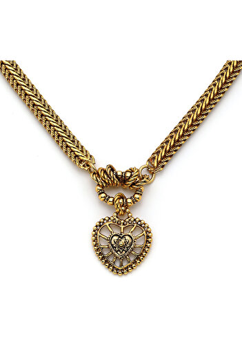 Mon Reve Love Me Altın Kaplama Kalp Charm Zincir Kolye