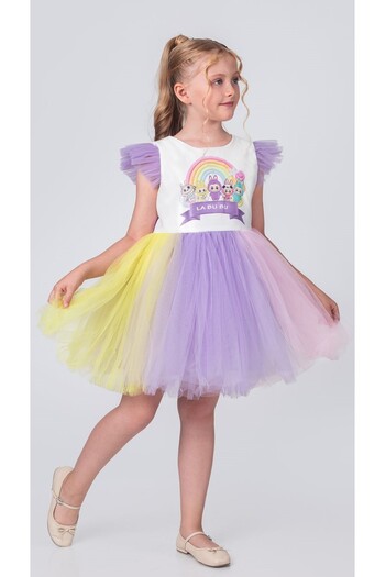 Mnk Girl's Party Dress with Colorful Skirt Lila