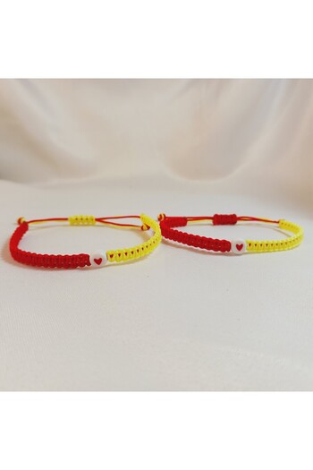 Crystal Atelier Yellow Red Lion Fan 2'Li Heart Bracelet-Cimbom Gs Dear Friendship Macrame Braided Bracelet