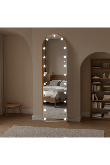 Myplas Modern Sinematik Işıklı Ayaklı Boy Aynası Metal Çerçeveli Oval Tasarım