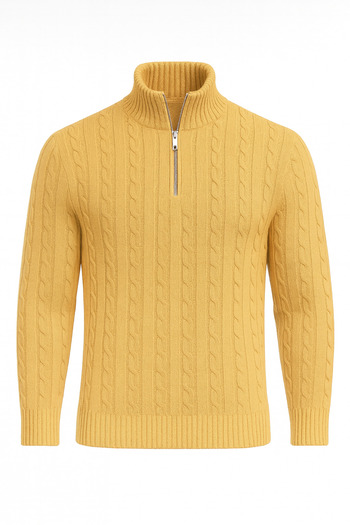 Valiberta Bardem Braided Half-Zip Men's Knit Sweater - Earth