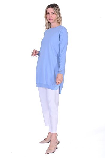Invee Shirt Garnished Knitwear Tunic Blue