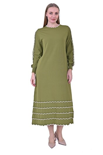 Invee Elephant ivory knit dress oilgreen