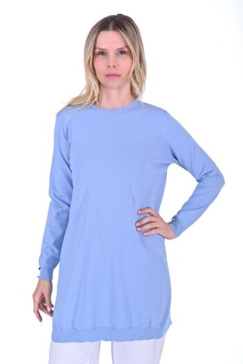 Invee Shirt Garnished Knitwear Tunic Blue
