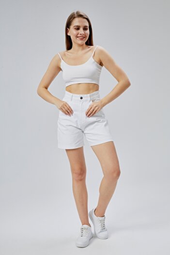 agel Women's White High Waist Woven Fabric Shorts