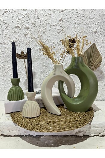 Zigzag Home Decorative Bohemian Style Ivy Lover Vase and Candle Holder Set from Damascus Figurine Decorative Vase Set Set