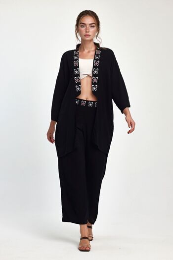 bacc Maxi Size Black Fuchsia Embroidery Embroidered Jacket and Trousers Woven Viscon Bottom Top Set Bcvl-251056