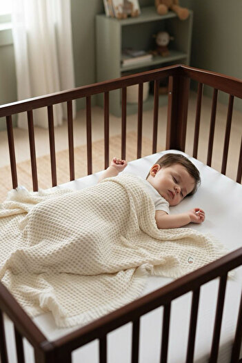 e&f Store Natural Cotton Baby Blanket - Waffle Fabric - Ecru
