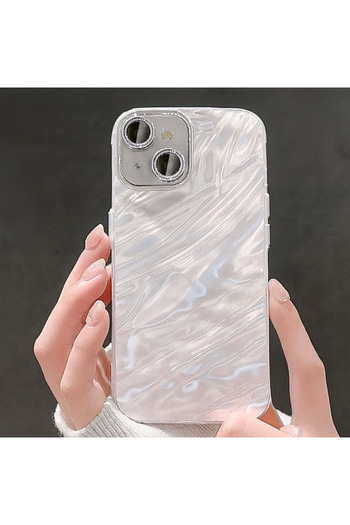 OVADA iPhone 13/14 Uyumlu Simli Kamera Koruma Lensli Gümüş Metalik Görünümlü Premium Kalite Kılıf