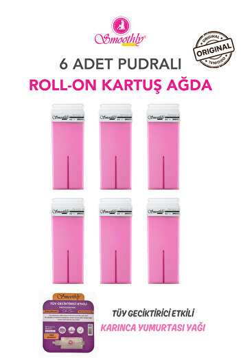 Smoothly Roll-on Kartuş Sir Ağda Pembe Pudralı 6lı Set 600ml Hassas Cilt Ve Hassas Bölge Ağdası
