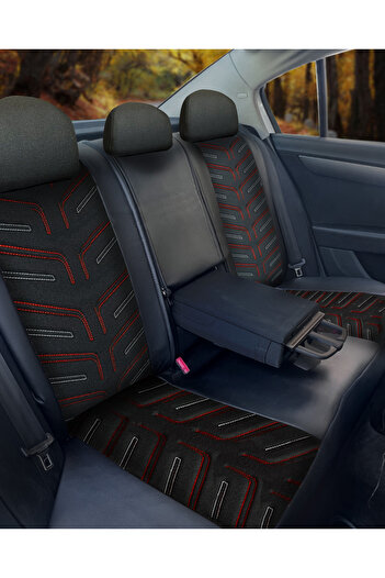 KONFORUM Auto Seat Cover Luxuryy Serie Front and Rear Set Universal Mold Black Red