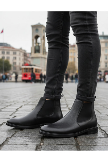 Zegeshoes Chelsea Model Hakiki Deri Günlük Bot Suya ve Soğuğa Dayanıklı Ortopedik Tabanlı Tam Kalıp