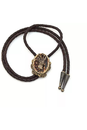 Handmadear American tie with metallic deer head motif
