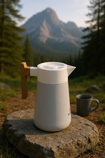 Bambum North Bamboo Handle Steel Thermos White 1.5 Liter
