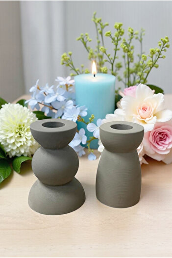 FH finehome Zen 2'li Roma Şamdan Set Gri