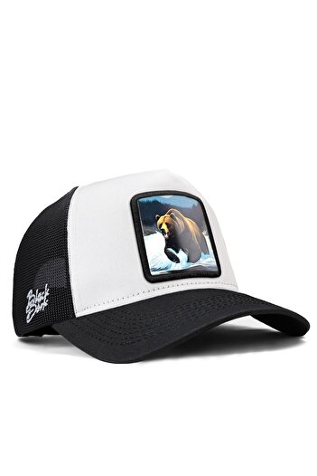 BlackBörk Black and White Trucker Hat with Bear Logo