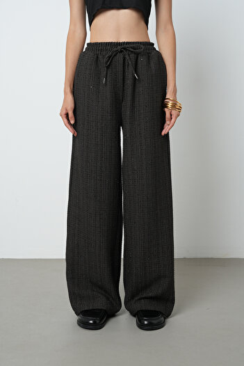 Orfeo Negro Women's Silvery Wide Leg Elastic Waist Solid Color Trousers