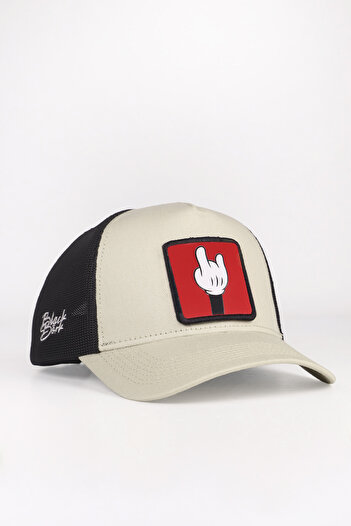 BlackBörk V1 Trucker Finger Unisex Beige-Black Hat - with 1Ks Code Logo