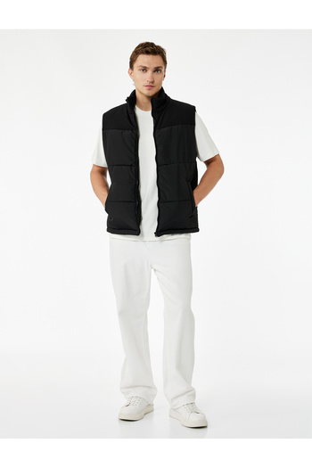Koton Slim Fit Stand Collar Sleeveless Puffer Vest with Zipper Pocket Detail