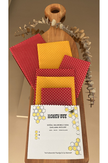 Home Polka Dot Pattern Reusable Natural Beeswax (Beeswax) Food Storage Fabric Cloth Set of 3
