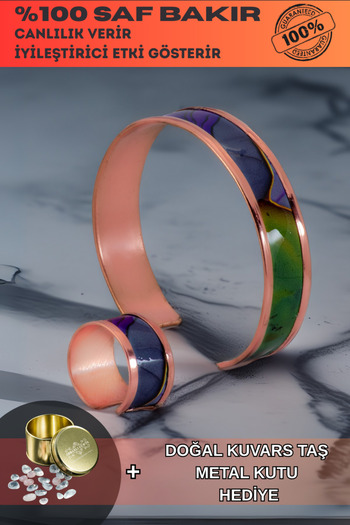 OSMANLI GÜMÜŞ Women's Copper Bracelet - Laura Model Special Edition Metal Box and Quartz Stone