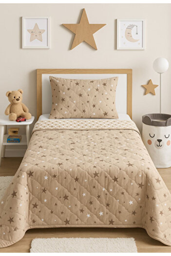 VİLERA HOME Cappuccino Star Chain ​​155*215 Double Way Multi-Purpose Bed Cover with Pillowcase