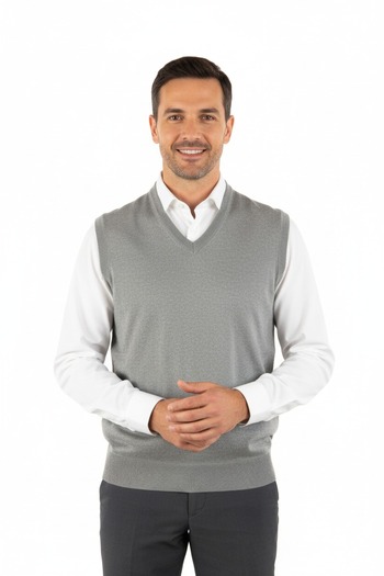 Oppland Men's V-Neck Solid Color Classic Model Comfortable Cut Full Pattern Thin Wool Woven Sweater