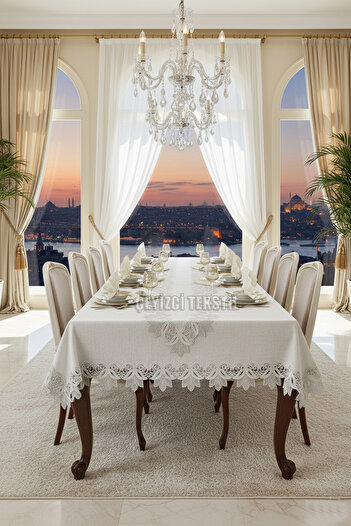 Çt Çeyizci Tekstil Tablecloth Set for 12 People, Table Set for 12 People 26 Pieces 160X220Cm