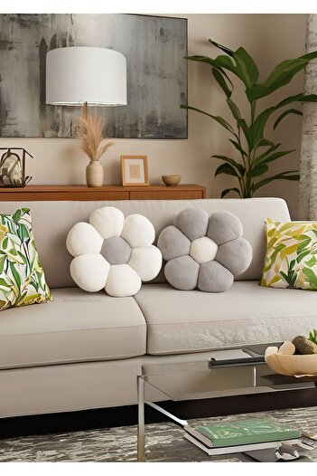 Plush Soft Ikiz Papatya Dekoratif Peluş Ve Kırlent Yastık Minder 2 Li