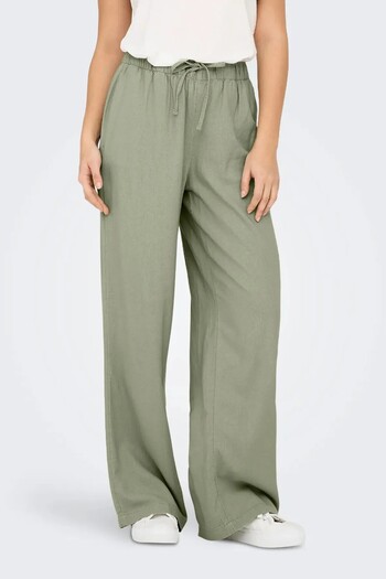 ONLY Women's Onlcaro Comfortable Form Linen Trousers 15291807   Khaki