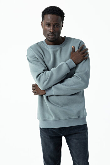 JB John Borners Men's Crew Neck Jb Embroidered 3-Thread Sweatshirt Light Khaki - 5405
