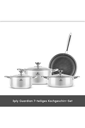 Karaca 3Ply, Edelstahl Guardian 7-teiliges Kochgeschirr-Set, Induktion, Silber
