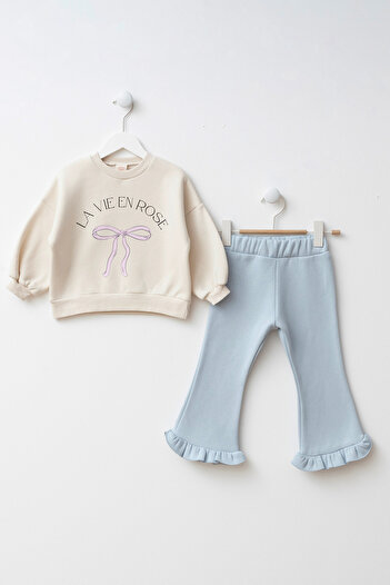 Minipodyum Girls' Bottom Top Set with Bow Printed Spanish Leggings