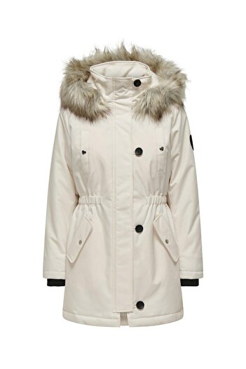 ONLY Women's White Onliris Fur Winter Parka Life Cc Otw Parka 15304625-Eggnog