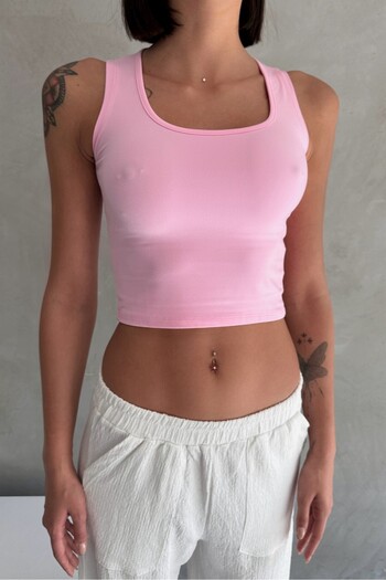 New Now Modal Fabric U-Necklace Thick Strap Back Closed Crop Body