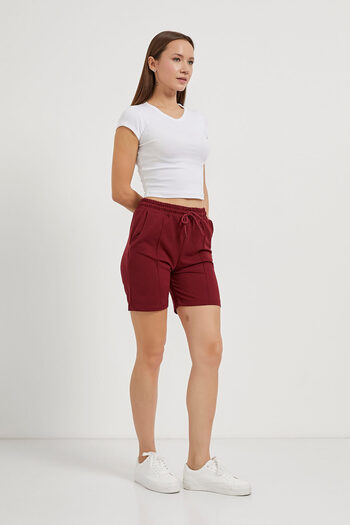 Arma Life Kadın Beli Lastik Yazlık Iki Iplik Bordo Mini Şort