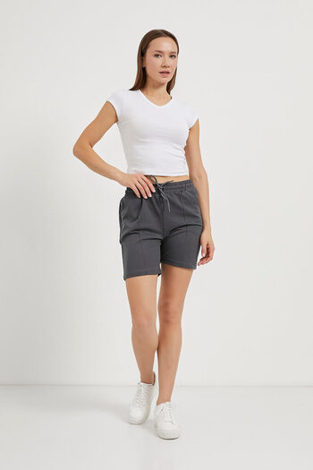 Arma Life Women's Elastic Waist Summer Two Thread Anthracite Mini Shorts