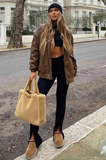 BAHELS Teddy Plush Camel Tote Bag Shoulder Bag