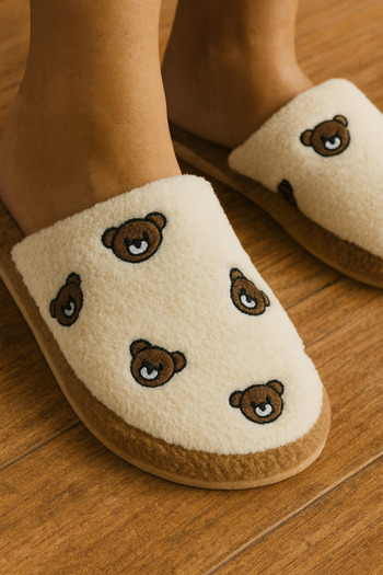 STOCON Tedy Teddy Bear Κεντημένες αφράτες παντόφλες σπιτιού Παντόφλες προίκας Αντιολισθητική σόλα STC1146