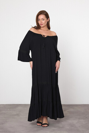 bacc Φόρεμα Maxi Size Black Boat Neck Woven Viscon Bcvl-25973