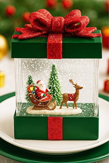 BeySüS Christmas Pine Tree Ornament Table Decor Lighted Musical Gift Package Music Box Green